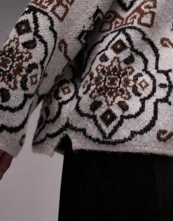 Topman All Over Design Cardigan In Multi For Men Stone -Daily Wardrobe Shop 205165486 4