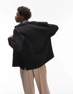 Topman Long Sleeve Regular Fit Revere Plisse Shirt In Black For Men -Daily Wardrobe Shop 205181301 3