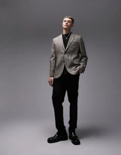 Topman Wool Mix Slim Blazer In Brown For Men -Daily Wardrobe Shop 205186438 3