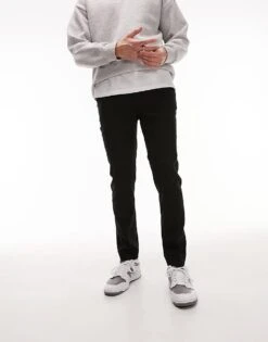 Topman Skinny Smart Trousers With Elastic Waistband In Black For Men -Daily Wardrobe Shop 205376614 1 black 1