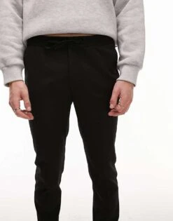 Topman Skinny Smart Trousers With Elastic Waistband In Black For Men -Daily Wardrobe Shop 205376614 4