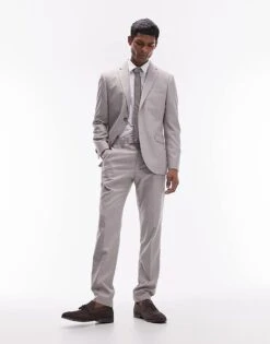Topman Slim Linen Blend Suit In Stone -Daily Wardrobe Shop 205400230 1 stone