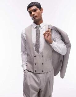 Topman Slim Linen Blend Suit In Stone -Daily Wardrobe Shop 205400314 1 stone