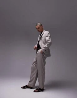 Topman Slim Linen Blend Suit In Stone -Daily Wardrobe Shop 205400324 1 stone