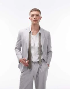 Topman Slim Linen Blend Suit Jacket In Grey For Men Light Grey