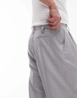 Topman Wide Leg Linen Blend Suit Trouser In Grey For Men Light Grey -Daily Wardrobe Shop 205400450 5