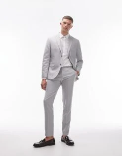 Topman Slim Linen Blend Suit Trouser In Grey For Men Light Grey -Daily Wardrobe Shop 205400703 1 lightgrey 1