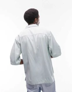 Topman Short Sleeve Relaxed Revere Textured Shirt In Sage For Men 10 Topman Short Sleeve Relaxed Revere Textured Shirt In Sage For Men -Daily Wardrobe Shop 205424951 4