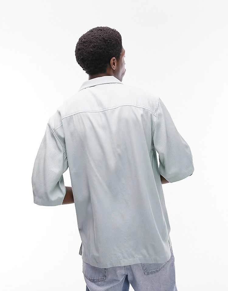 Topman Short Sleeve Relaxed Revere Textured Shirt In Sage For Men 6 Topman Short Sleeve Relaxed Revere Textured Shirt In Sage For Men - Image 4