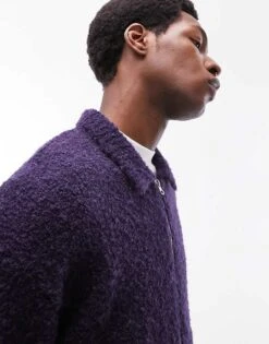 Topman Knitted Boucle With Alpaca Zip Through Cardigan In Navy For Men -Daily Wardrobe Shop 205442609 3