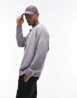 Topman Round Collar Cardigan In Grey For Men 11 Topman Round Collar Cardigan In Grey For Men -Daily Wardrobe Shop 205442617 1 grey 1