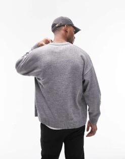 Topman Round Collar Cardigan In Grey For Men 8 Topman Round Collar Cardigan In Grey For Men -Daily Wardrobe Shop 205442617 2