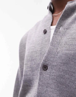 Topman Round Collar Cardigan In Grey For Men 10 Topman Round Collar Cardigan In Grey For Men -Daily Wardrobe Shop 205442617 4
