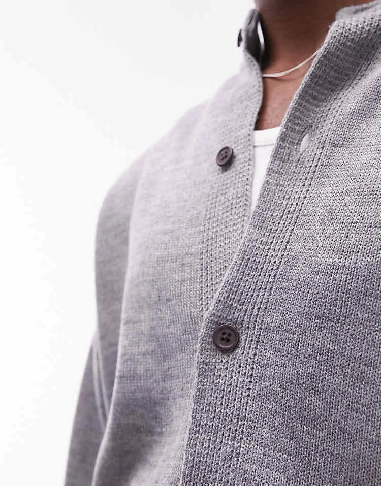 Topman Round Collar Cardigan In Grey For Men 6 Topman Round Collar Cardigan In Grey For Men - Image 4