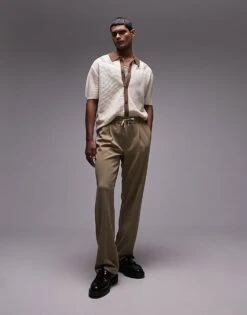 Topman Relaxed Embroidered Knitted Shirt In Stone For Men -Daily Wardrobe Shop 205442656 4