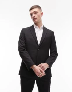 Topman Wool Mix Blazer In Black For Men