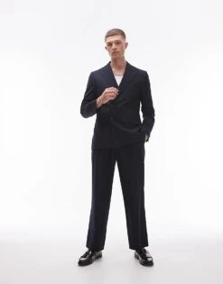 Topman Linen Blend Mix Slim Suit In Navy