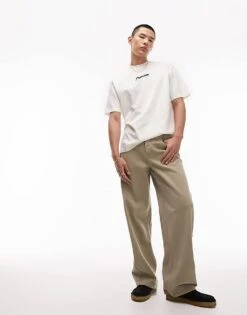 Topman Baggy Jeans In Khaki For Men -Daily Wardrobe Shop 205468132 3