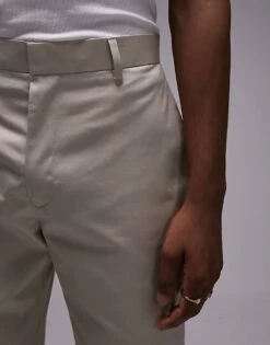 Topman Smart Straight Leg Compact Cotton Trouser In Stone For Men -Daily Wardrobe Shop 205477417 4