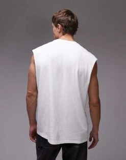 Topman Oversized Fit Sleeveless T-shirt In White For Men -Daily Wardrobe Shop 205486206 4