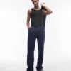 Topman Straight Highwaist Relaxed Trousers In Navy For Men
