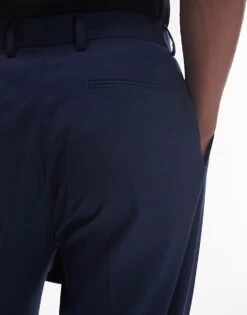 Topman Straight Highwaist Relaxed Trousers In Navy For Men -Daily Wardrobe Shop 205488958 3
