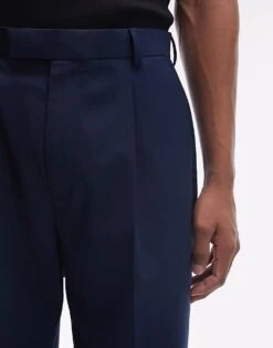 Topman Straight Highwaist Relaxed Trousers In Navy For Men -Daily Wardrobe Shop 205488958 5