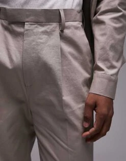 Topman Straight Linen Blend Co-ord Trousers In Stone For Men -Daily Wardrobe Shop 205489004 3