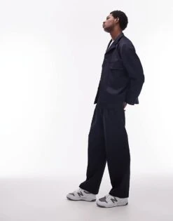Topman Wide Leg Wool Mix Suit Trousers In Navy For Men -Daily Wardrobe Shop 205489030 3