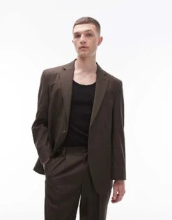 Topman Relaxed Suit Jacket In Khaki For Men