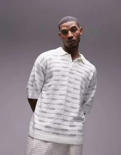 Topman Towelling Revere Geo Polo In Ecru For Men Multi -Daily Wardrobe Shop 205537355 1 multi 1