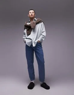 Topman Long Sleeve Oversized Green Stripe Shirt For Men -Daily Wardrobe Shop 205574574 1 green 1