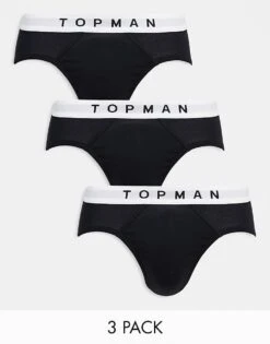 Topman 3 Pack Briefs In Black With White Waistbands For Men Multi
