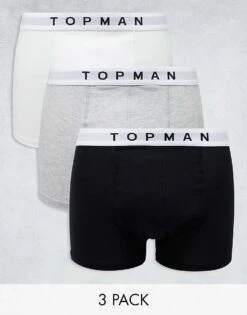 Topman 3 Pack Trunks In Black, White And Grey Marl With White Waistbands For Men Multi -Daily Wardrobe Shop 205580432 1 multi 1