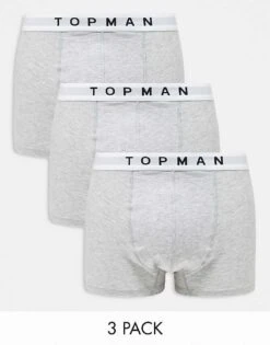 Topman 3 Pack Trunks In Grey Marl With White Waistbands For Men Multi -Daily Wardrobe Shop 205580456 1 multi 1