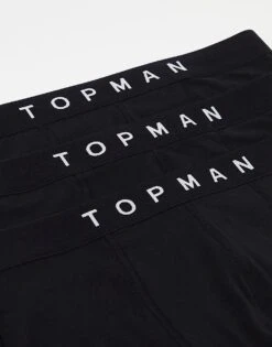 Topman 3 Pack Trunks In Black With Black Waistbands For Men Multi 8 Topman 3 Pack Trunks In Black With Black Waistbands For Men Multi -Daily Wardrobe Shop 205580463 3
