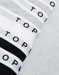 Topman 5 Pack Trunks In Black, Grey Marl And White With White Waistbands For Men Multi -Daily Wardrobe Shop 205580485 4