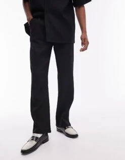 Topman Co-ord Wide Leg Plisse Trousers In Black For Men -Daily Wardrobe Shop 205617192 4