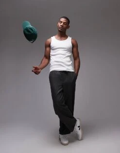 Topman Rib Vest In White For Men