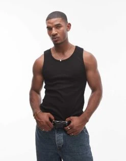 Topman Rib Vest In Black For Men -Daily Wardrobe Shop 205619023 1 black 1