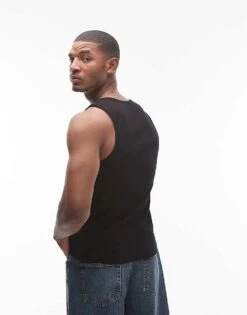 Topman Rib Vest In Black For Men -Daily Wardrobe Shop 205619023 2