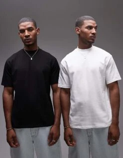 Topman 2 Pack Oversized Fit T-shirt In Black And White For Men Multi