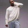 Topman Long Sleeve Textured Boucle Jumper In Stone For Men -Daily Wardrobe Shop 205624387 1 stone