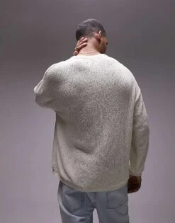 Topman Long Sleeve Textured Boucle Jumper In Stone For Men -Daily Wardrobe Shop 205624387 4