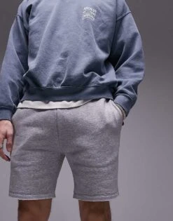 Topman Classic Fit Jersey Short With Raw Hem In Grey Marl For Men -Daily Wardrobe Shop 205658230 4
