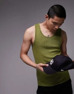 Topman Rib Vest In Washed Green For Men