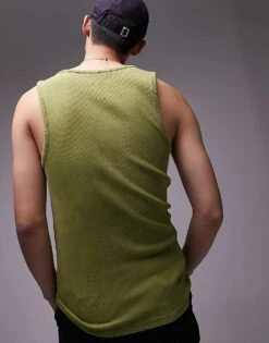 Topman Rib Vest In Washed Green For Men -Daily Wardrobe Shop 205666125 4