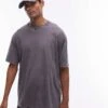 Topman Oversized Ribbed T-shirt In Washed Black For Men -Daily Wardrobe Shop 205666205 1 black