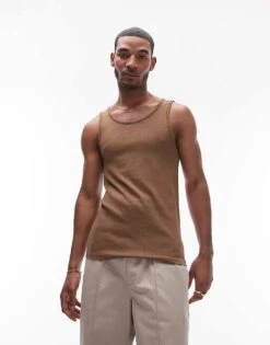 Topman Rib Vest In Washed Brown For Men
