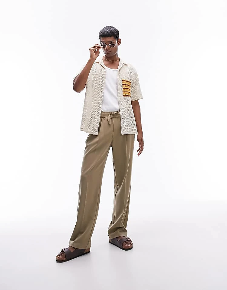 Topman Short Sleeve Crochet Pocket Shirt In Stone For Men Multi 5 Topman Short Sleeve Crochet Pocket Shirt In Stone For Men Multi - Image 3